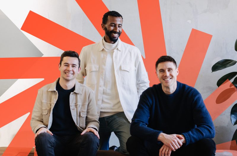 The three Gryd founders in front of the Gryd mark