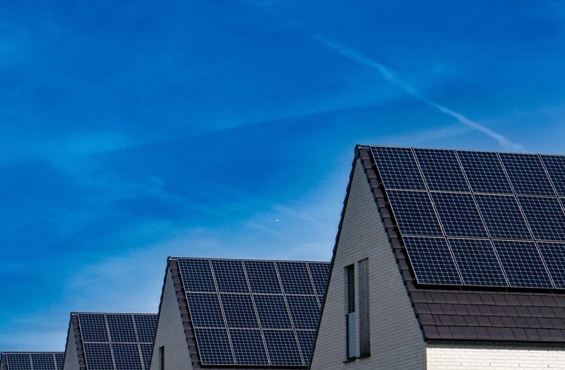 New build estate photographed from the air with rooftop solar
